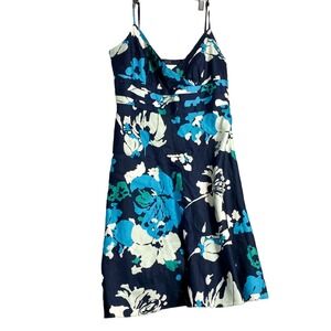 Ann Taylor A Line Sun Dress Gorgeous Blue Floral 100% Cotton Lined 6